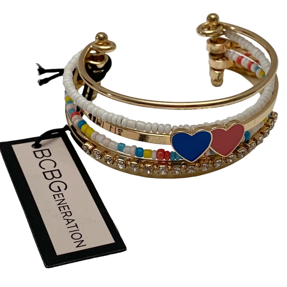 BCBGeneration NEW girls bracelet small hearts rhinestones connected bangle cuff